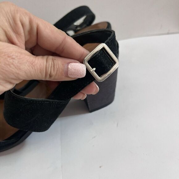 Mariella Black Suede Leather Sandal Block Heels Ankle Strap Italy 9.5 Womens - Picture 14 of 16